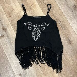 Ark & Co Black Embroidered Fringe Camisole